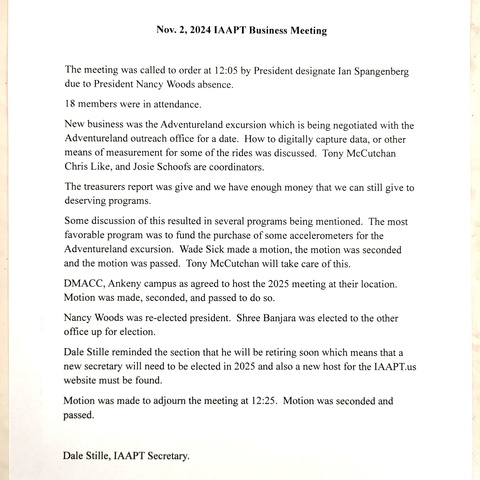 IAAPT Business Meeting Minutes